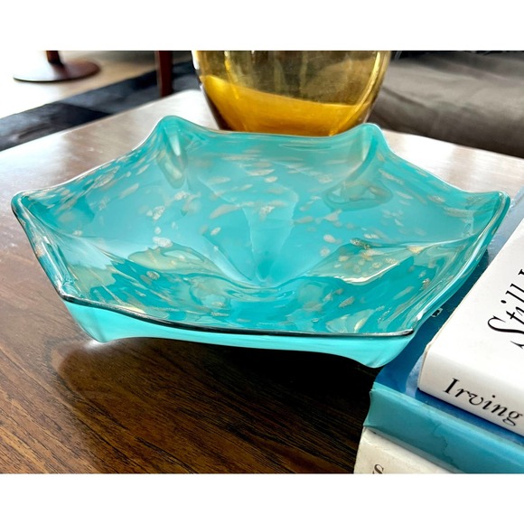 Murano Turquoise Decorative Bowl with Silver Flecks - Picture 7 of 7